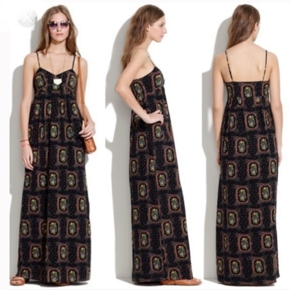 Madewell Black spaghetti string maxi  Dress with Multicolor Details - Picture 1 of 4